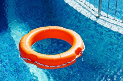 High angle view of inflatable ring in swimming pool