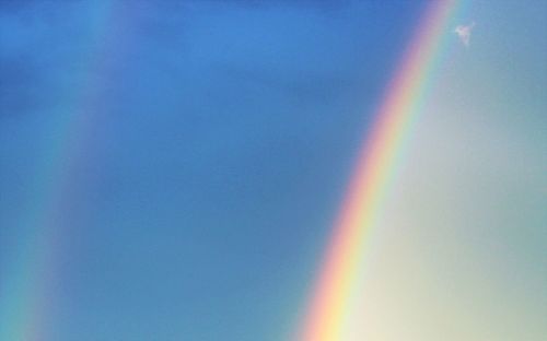 Scenic view of rainbow against blue sky