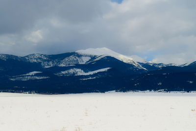 Scenic view of snowcapped mountains against sky