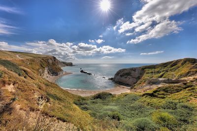 Scenic view of sea against cloudy sky