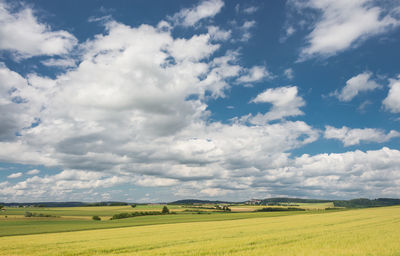 Idyllic shot green landscape against sky