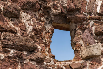 Low angle view of rock formation against clear sky