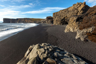 Rocks on beach against sky