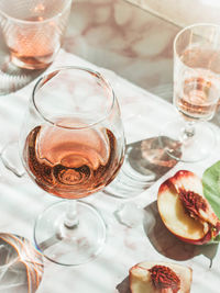 High angle view of drink on table