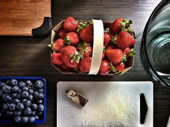 High angle view of fruits in bowl on table