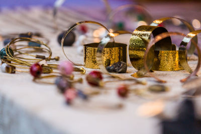 Close-up of jewelry at market for sale