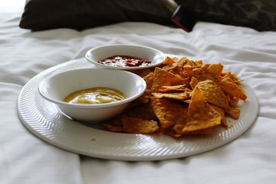 Close-up of nacho plate