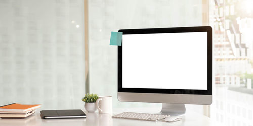 Workplace mockup concept. mock up modern home decor desktop computer.mockup desktop