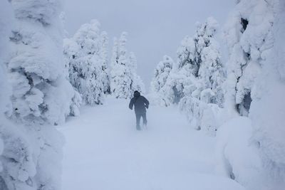 Man standing on snow covered mountain