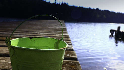 Close-up of drink in lake