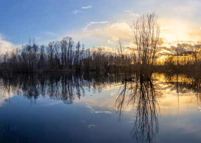 Scenic view of lake against sky during sunset