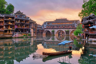 Reflection of buildings in lake