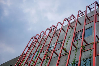 Low angle view of text on building against sky