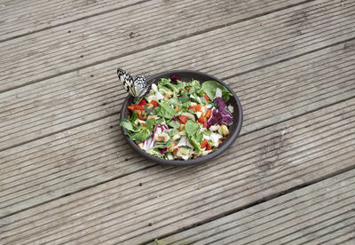 High angle view of food in bowl on table