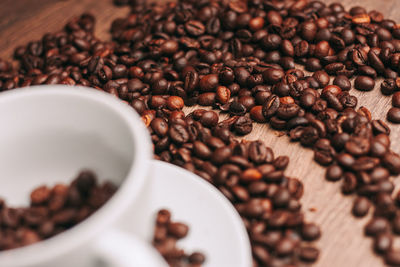 High angle view of coffee beans on table