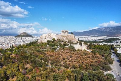 High angle view of townscape against sky