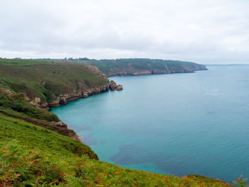 Scenic view of bay against sky