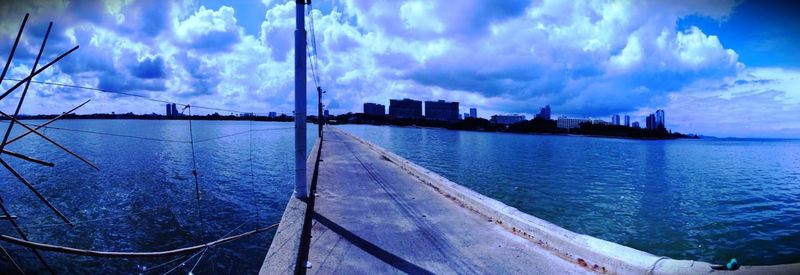 Panoramic view of city against cloudy sky