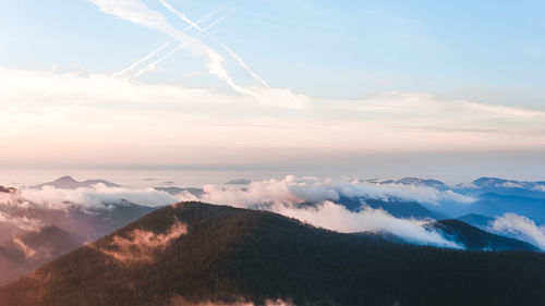 Scenic view of mountains against sky during sunset