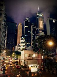 Illuminated skyscrapers at night