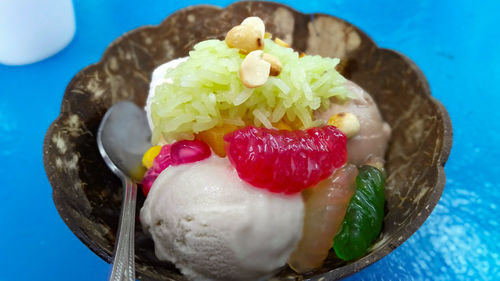 Close-up of dessert served in plate