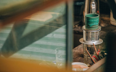 Close-up of wine glass on table