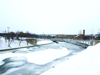 Scenic view of frozen lake against clear sky