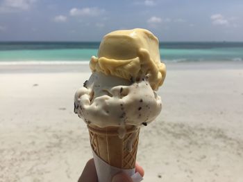 Close-up of hand holding ice cream cone