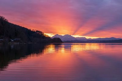 Scenic view of lake against sky during sunset