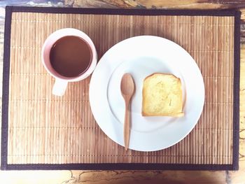 Directly above shot of breakfast served on table