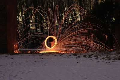 Wire wool spinning in forest during winter