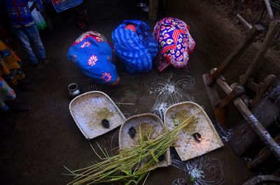 High angle view of shoes on street