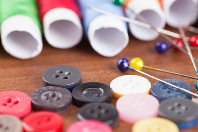 Close-up of various objects on table