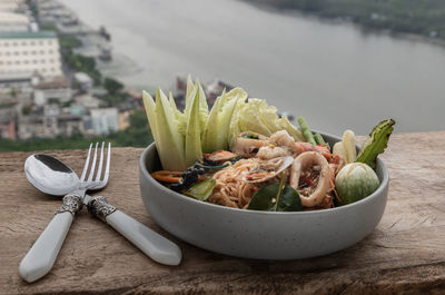 Close-up of food in bowl on table