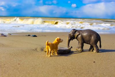 Animal figurines at beach