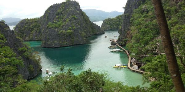 High angle view of boats on sea