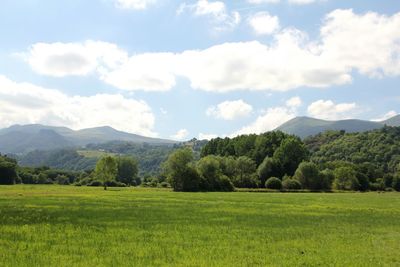 Scenic view of landscape against cloudy sky