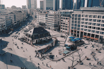 Aerial view of people at town square