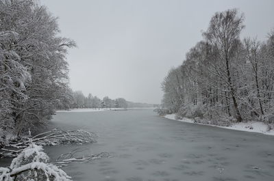 Scenic view of snow covered trees against clear sky