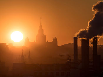 Silhouette of buildings at sunset