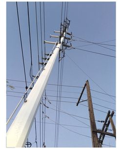 Low angle view of power lines against sky