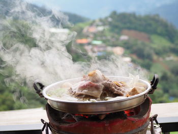 Close-up of food on barbecue grill