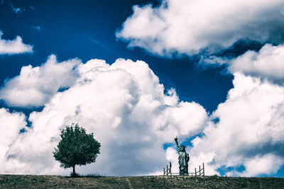 Panoramic shot of trees on field against sky
