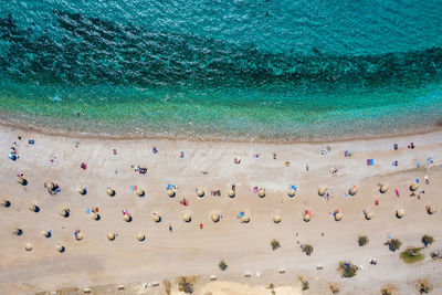 High angle view of group of people on beach