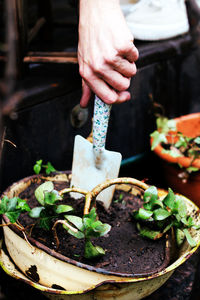 Peron gardening with gardening tool