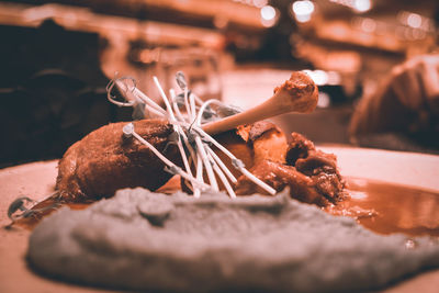 Close-up of chicken served in plate