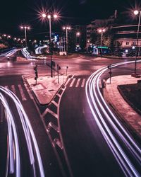 Light trails on road at night