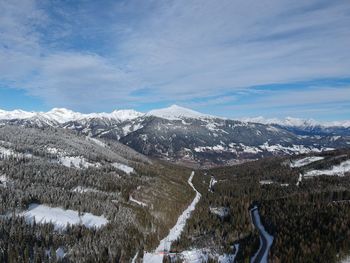 Scenic view of snowcapped mountains against sky