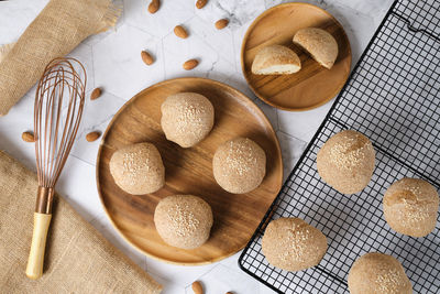 High angle view of cookies on table