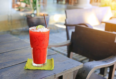 Close-up of drink served on table